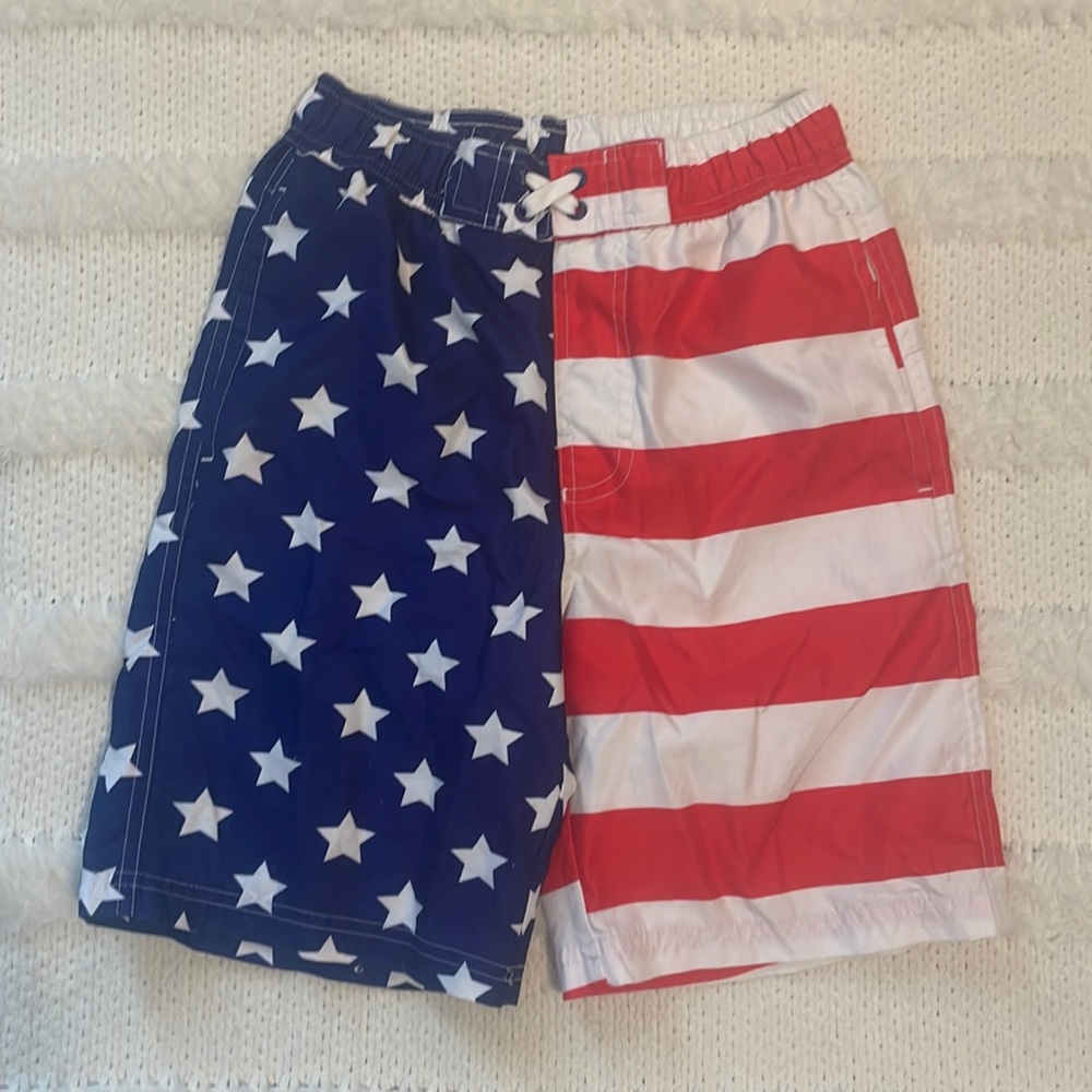 Revolution swim trunks USA patriotic American flag stars and stripes boys M 8 10